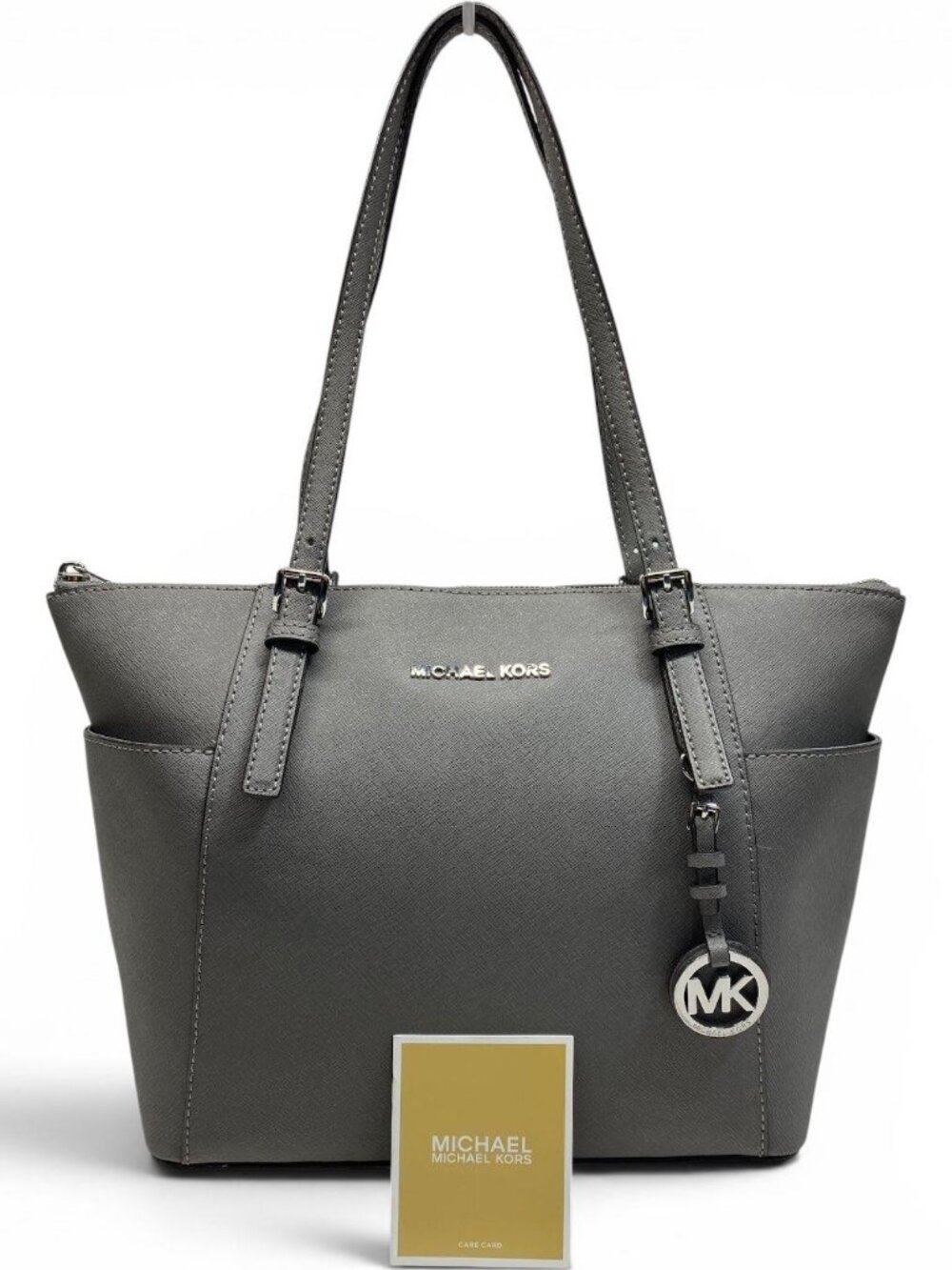 Michael Kors Saffiano Leather Jet Set Tote Bag Gray